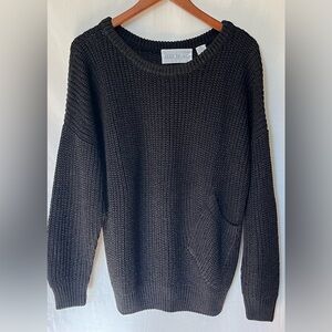 LULU BRAVO -Women’s Rayon Cotton Heavy Chunky Knit Sweater with Pocket -Black -M